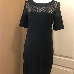 Mini Black Dress with Lace Detail